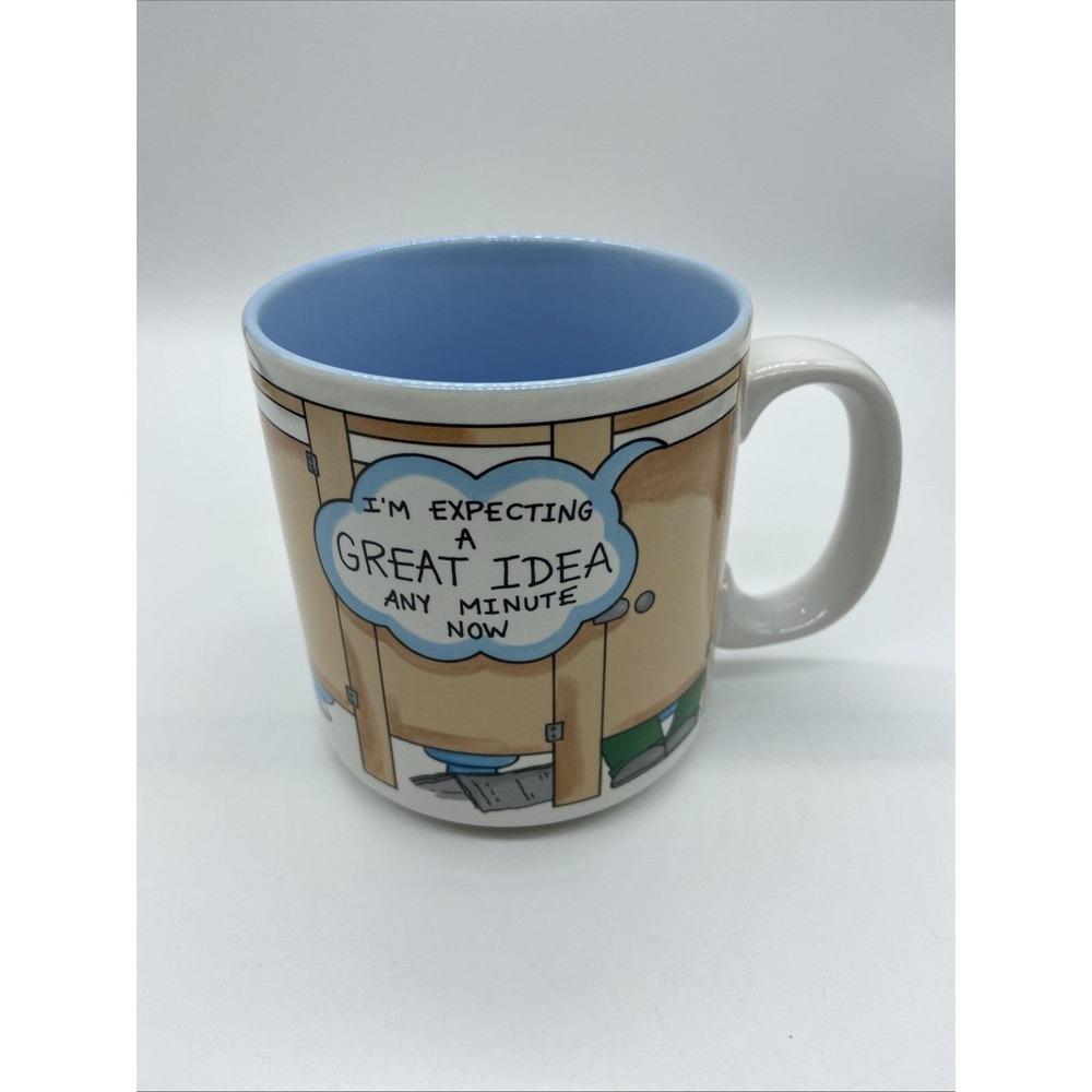 Russ Berrie Great Idea Bathroom Stall Humor Coffee Mug Blue Interior 8849 Korea